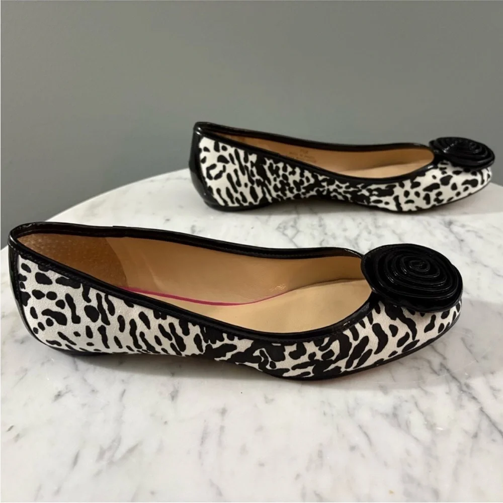 Talbots Rosette Ballet Flats 7.5B Animal Print Black White Made in Brazil
